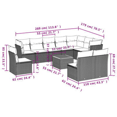 vidaXL Salon de jardin 11 pcs avec coussins beige résine tressée