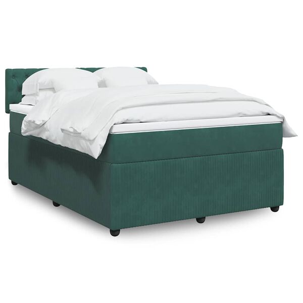 vidaXL Sommier &agrave; lattes de lit et matelas Vert fonc&eacute; 140x190cm Velours