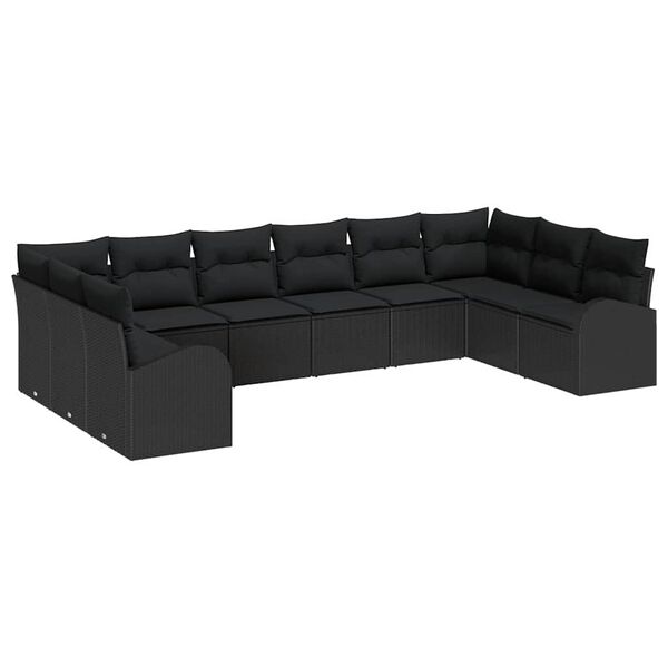 vidaXL Ensemble de Canap&eacute;s avec coussin 10 pcs Noir Polyrotin