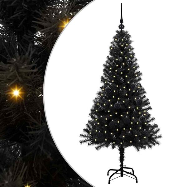 vidaXL Sapin de No&euml;l avec 150 LED avec support Noir 150 cm PVC