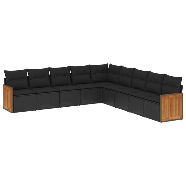 vidaXL Salon de jardin 9 pcs avec coussins noir résine tressée