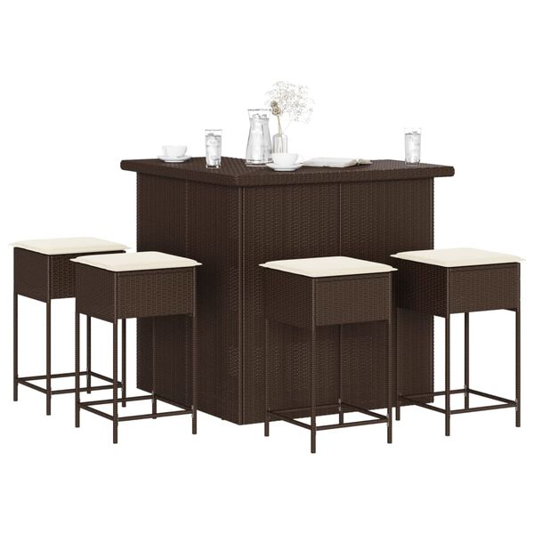 vidaXL Ensemble de bar de jardin avec coussins 5 pcs marron poly rotin