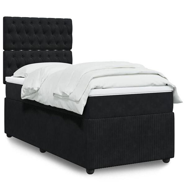 vidaXL Sommier &agrave; lattes de lit avec matelas Noir 90x190 cm Velours