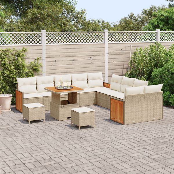vidaXL Ensemble de canap&eacute; de jardin avec coussin 13 pcs Beige et cr&egrave;me