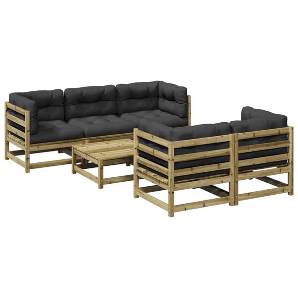 vidaXL Salon de jardin 6 pcs avec coussins bois de pin impr&eacute;gn&eacute;