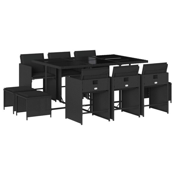 vidaXL Ensemble &agrave; manger de jardin 11 pcs coussins noir r&eacute;sine tress&eacute;e