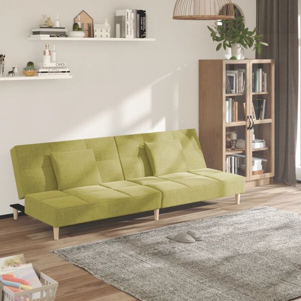 vidaXL Canap&eacute;-lit &agrave; 2 places avec deux oreillers Vert Tissu