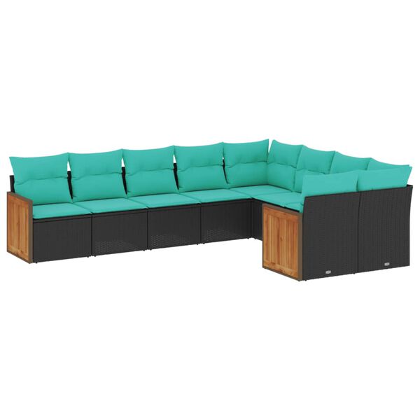 vidaXL Salon de jardin 9 pcs avec coussins noir r&eacute;sine tress&eacute;e