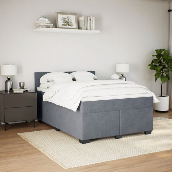 vidaXL Sommier &agrave; lattes de lit et matelas Gris fonc&eacute; 140x200cm Velours