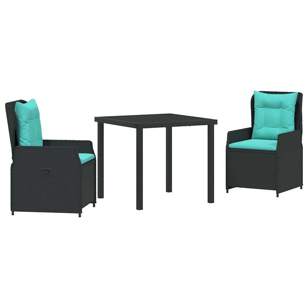 vidaXL Ensemble de salle &agrave; manger pour jardin 3 pcs Noir Poly rotin