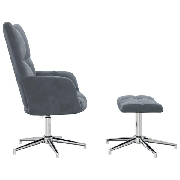vidaXL Chaise de relaxation avec tabouret Gris fonc&eacute; Velours