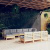 vidaXL Salon de jardin 10 pcs avec coussins gris Bois de pin