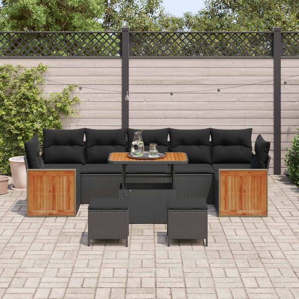 vidaXL Ensemble de canap&eacute; de jardin avec coussin 13 pcs Noir polyrotin