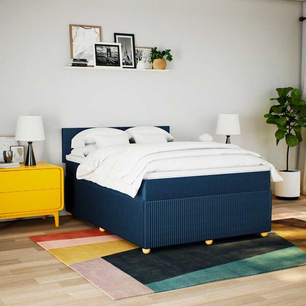 vidaXL Sommier &agrave; lattes de lit avec matelas Bleu 160x200 cm Tissu