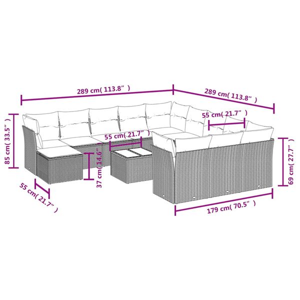 vidaXL Salon de jardin avec coussins 13 pcs gris r&eacute;sine tress&eacute;e