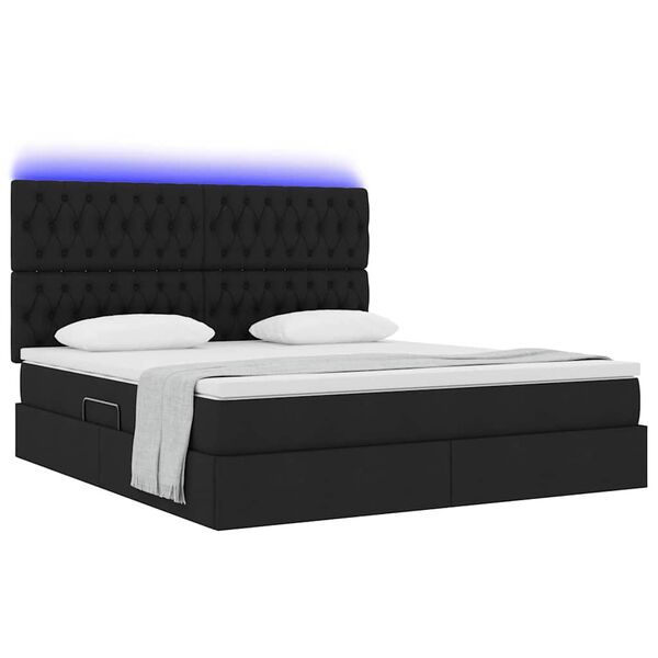 vidaXL Lit avec rangement et LED avec LED Noir 180 x 200 cm Polyester