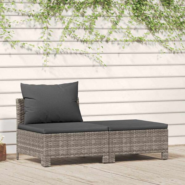 vidaXL Salon de jardin 2 pi&egrave;ces avec coussins en polyrotin gris