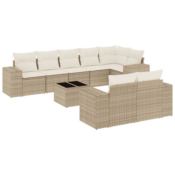 vidaXL Salon de jardin avec coussins 9 pcs beige r&eacute;sine tress&eacute;e