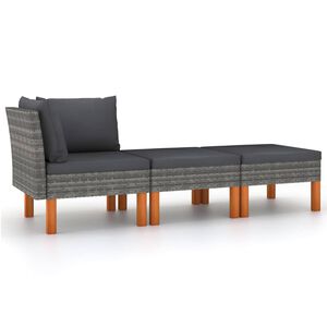 vidaXL Salon de jardin 3pcs R&eacute;sine tress&eacute;e et bois d'eucalyptus massif