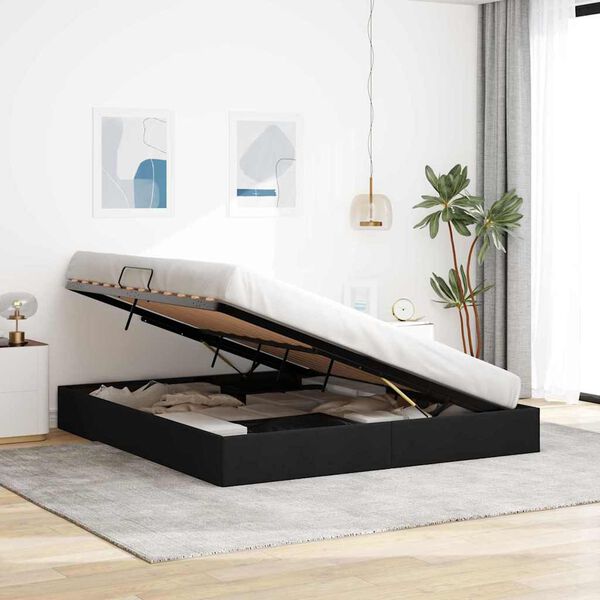 vidaXL Lit de Rangement avec t&ecirc;te de lit Noir 180 x 200 cm tissu