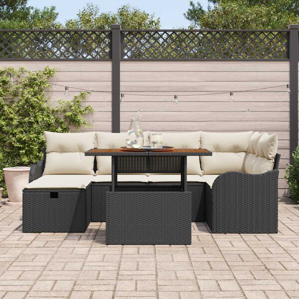 vidaXL Ensemble de canapé de jardin avec coussin 7 pcs Noir Poly rotin