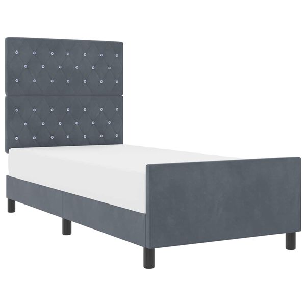 vidaXL Lit &agrave; ressorts avec t&ecirc;te de lit Gris fonc&eacute; 90 x 190 cm Velours