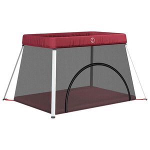 vidaXL Parc pour b&eacute;b&eacute; avec matelas Rouge Tissu de lin