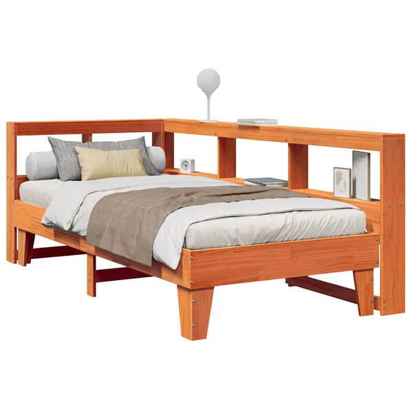 vidaXL Lit biblioth&egrave;que sans matelas cire marron 90x200 cm pin massif