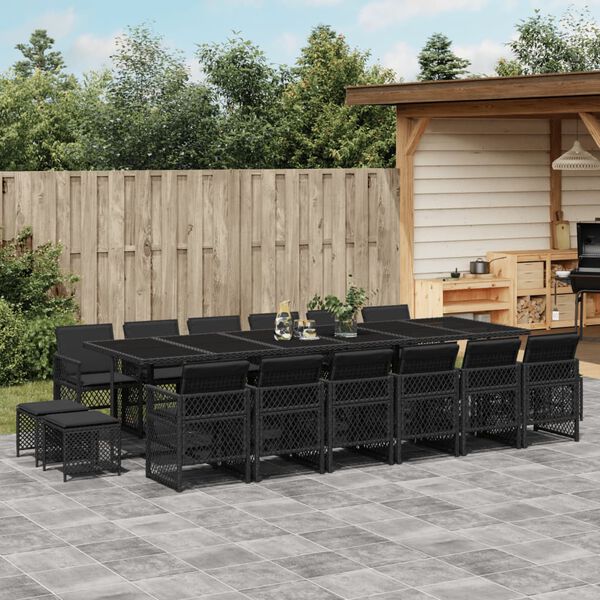 vidaXL Ensemble &agrave; manger de jardin 17 pcs coussins noir r&eacute;sine tress&eacute;e
