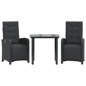 vidaXL Ensemble de bistro 3 pcs avec coussins noir r&eacute;sine tress&eacute;e