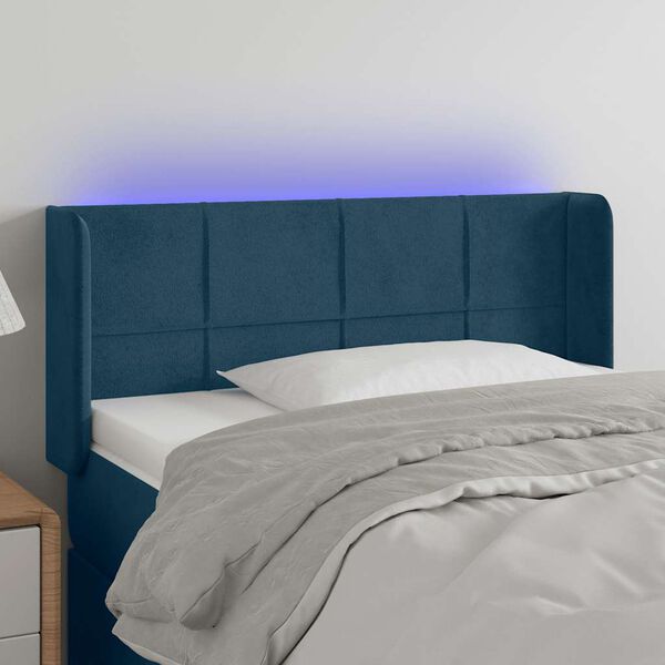 vidaXL T&ecirc;te de lit &agrave; LED Bleu fonc&eacute; 93x16x78/88 cm Velours