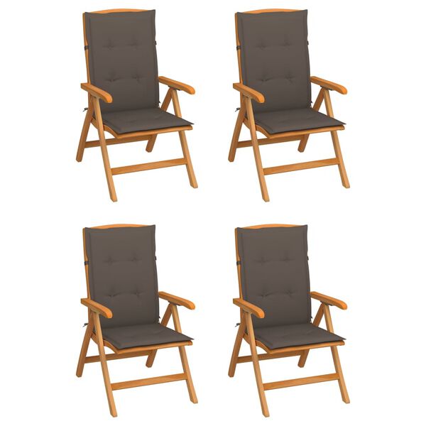 vidaXL Chaises inclinables de jardin et coussins lot de 4 Teck solide