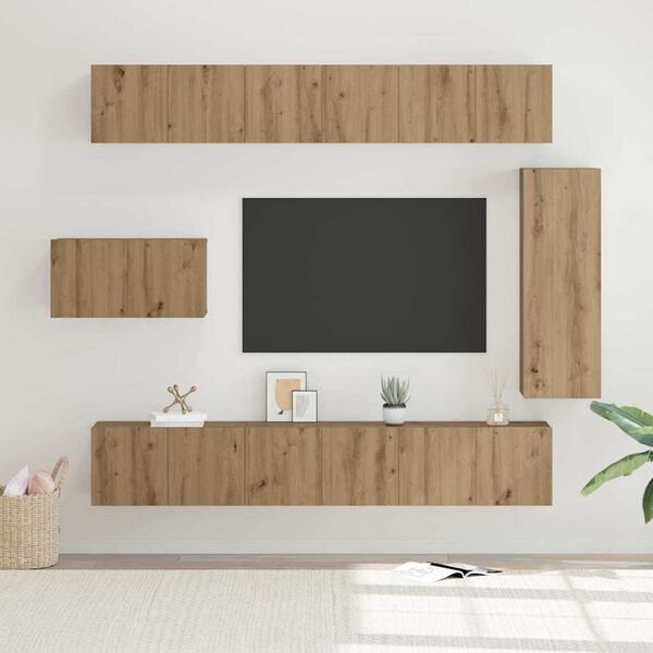 vidaXL Ensemble meuble TV 8 pcs Ch&ecirc;ne artisanal Bois d'ing&eacute;nierie