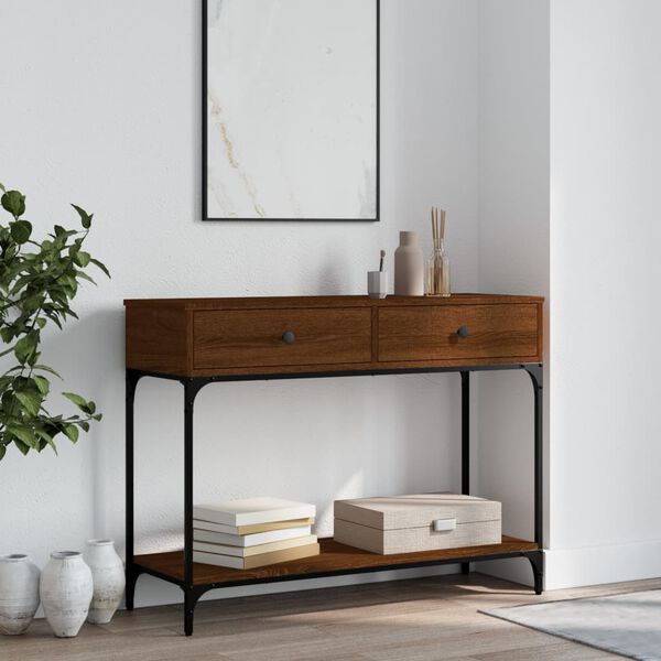 vidaXL Table console ch&ecirc;ne marron 100x34,5x75 cm bois d'ing&eacute;nierie