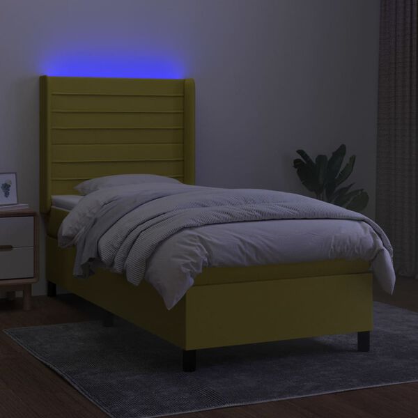 vidaXL Sommier &agrave; lattes de lit matelas et LED Vert 90x200 cm Tissu