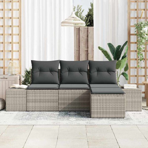 vidaXL Ensemble de canap&eacute; de jardin 4 pcs Gris clair polyrotin