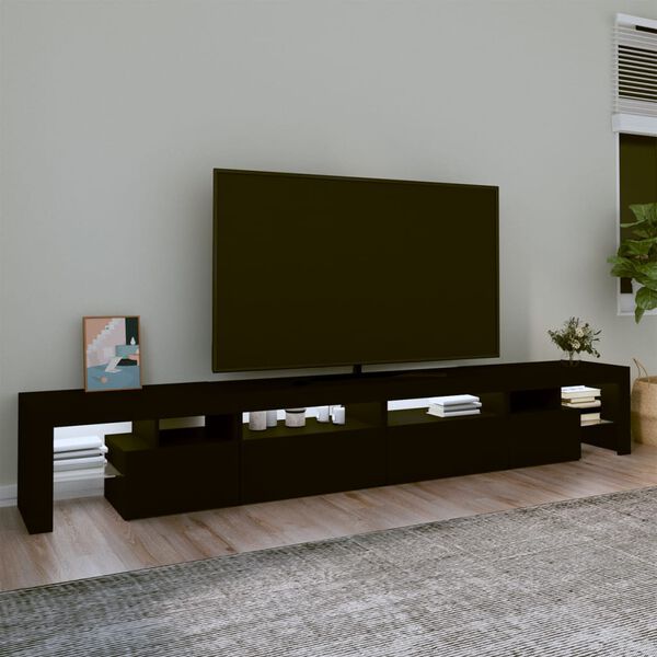 vidaXL Meuble TV avec lumi&egrave;res LED Noir 260x36,5x40 cm