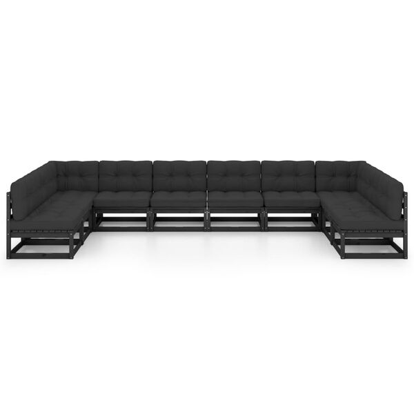 vidaXL Salon de jardin 10 pcs avec coussins Noir Bois de pin massif