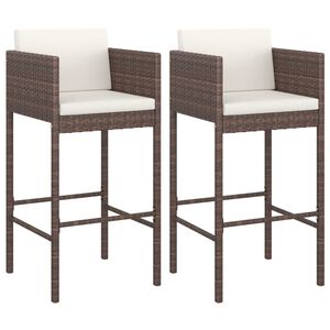 vidaXL Tabourets de bar lot de 2 avec coussins marron r&eacute;sine tress&eacute;e