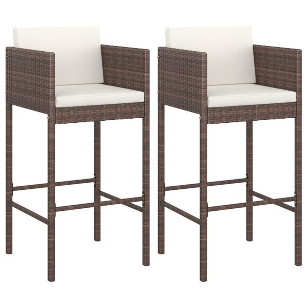 vidaXL Tabourets de bar lot de 2 avec coussins marron résine tressée