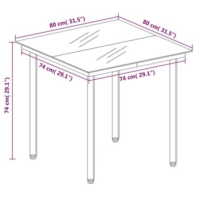 vidaXL Table à dîner de jardin Noir 80x80x74 cm Acier et verre