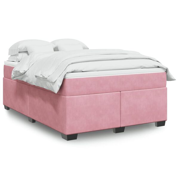 vidaXL Sommier &agrave; lattes de lit avec matelas Rose 160x200 cm Velours