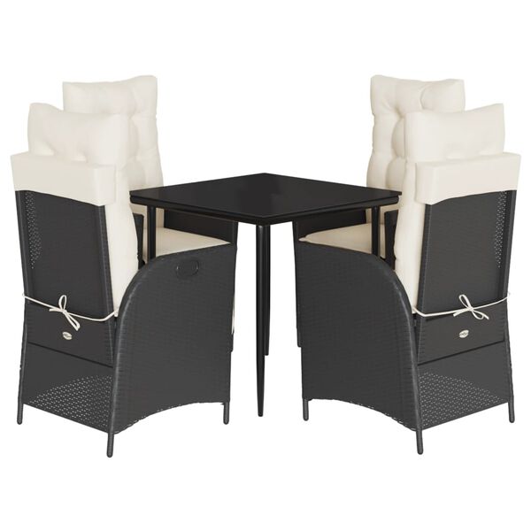 vidaXL Ensemble &agrave; manger de jardin coussins 5pcs Noir R&eacute;sine tress&eacute;e