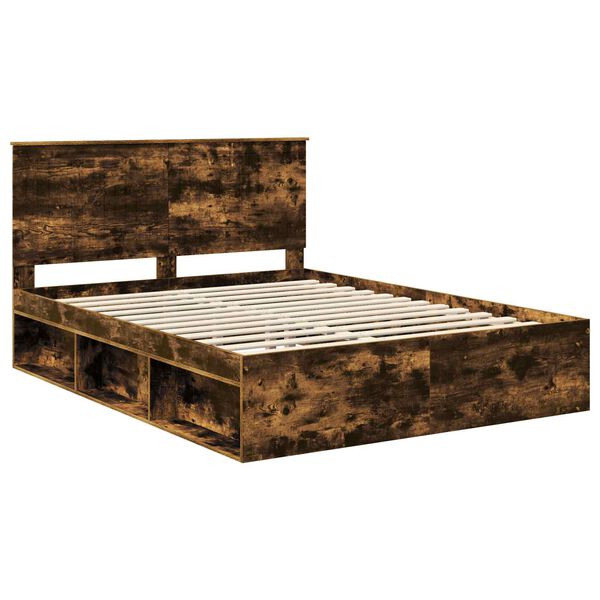 vidaXL Cadre de lit Ch&ecirc;ne fum&eacute; 150 x 200 cm Bois de pin massif