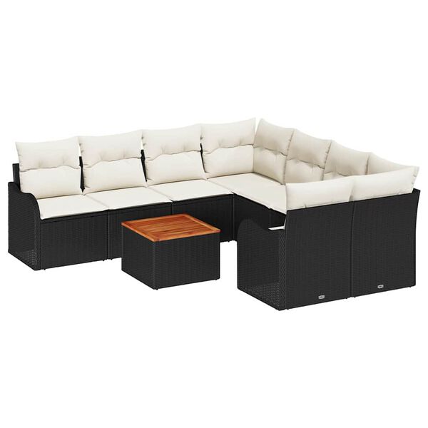 vidaXL Ensemble de canap&eacute; de jardin 9 pcs Noir et Cr&egrave;me polyrotin