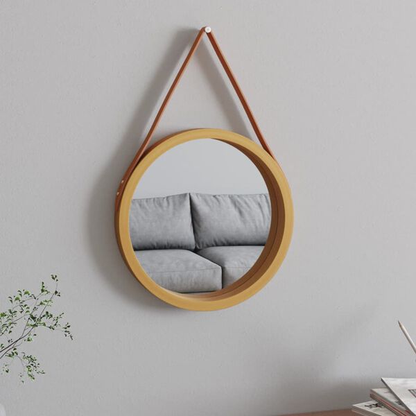 vidaXL Miroir mural avec sangle Dor&eacute; &Oslash; 35 cm
