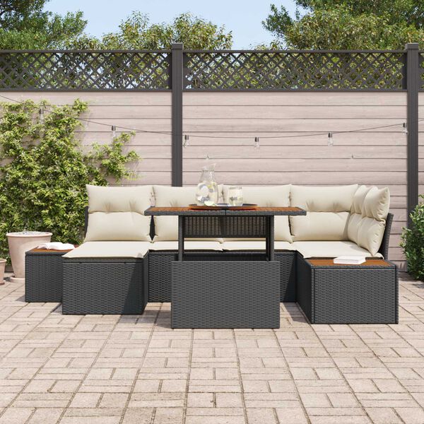 vidaXL Ensemble de salle &agrave; manger pour jardin 7 pcs Noir et Beige