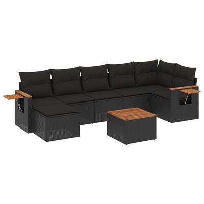 vidaXL Salon de jardin 8 pcs avec coussins noir résine tressée