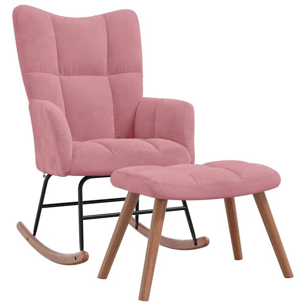 vidaXL Chaise &agrave; bascule avec repose-pied Rose Velours
