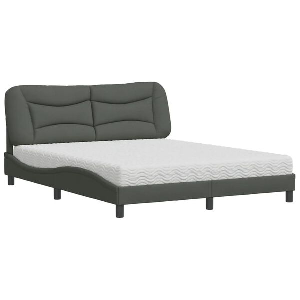 vidaXL Lit avec matelas Hvar gris fonc&eacute; 160x200 cm tissu